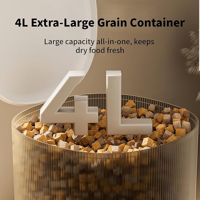 Automatic Cat Feeders - Timed Pet Feeder for Cats and Dogs with Dry Food Dispenser, APP Control Smart, 4L Grain Storage Bucket, Dual Power Supply, Programmable Portion Control (Black Visible)