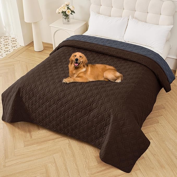 Smiry Waterproof Dog Blanket, 82x82 Inch Soft Pet Bed Cover Reversible, Washable Sofa Couch Furniture Protector for Small Medium Large Dog Puppy Cat, Geometric, Chocolate/Dark Grey
