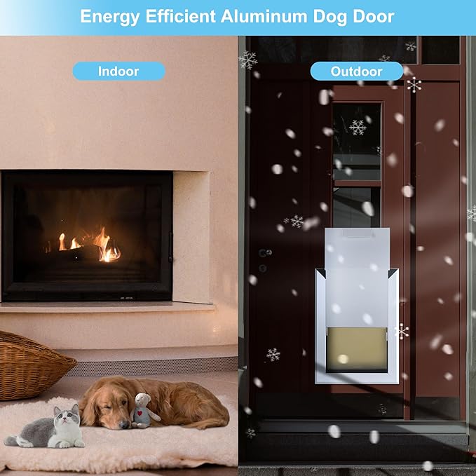Aluminum Large Dog Door for Thick Wall Telescoping Tunnel Doggies Door Heavy Duty Aluminum Doggy Door Energy Efficient Double Flaps Pet Door for Medium Large Dogs,Pets Up to 220 Lb,Lockable