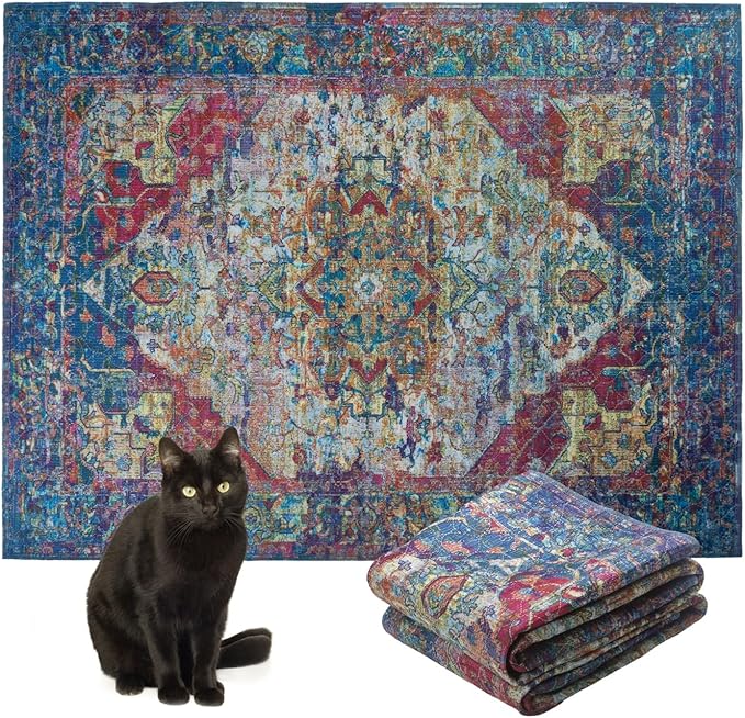 Lovewag Cat Litter Mat 2 Pack - Large 36x48 Machine Washable Easy Clean Non-Slip Waterproof Trapping Mats for Cats - Bohemian Jewel