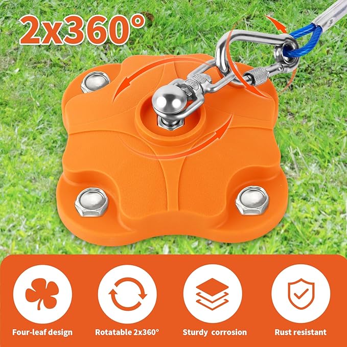 Dog Tie Out Stake with 30ft Cable, Heavy Duty 200lb Capacity, Double 360° Swivel Design, Outdoor Yard & Camping Ground Anchor for Large Dogs (Dog Stake+30ft Cable/200lbs)