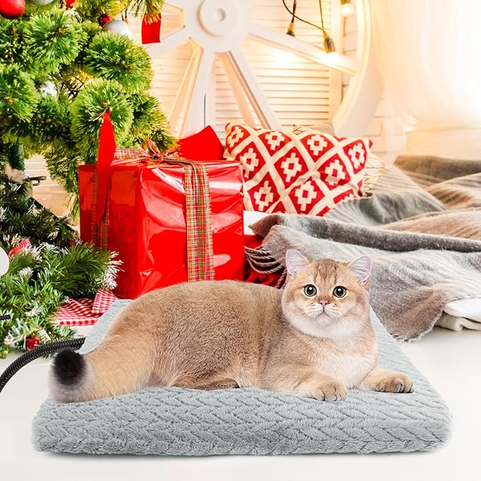 ENJOY PET Heated Cat Bed Indoor, 12 Level Timer and Temperature Cat Heating Pad, Electric Pet Heating Pad for Puppy Cats Dogs with Chew Resistant Steel Cord Heated Pet Bed