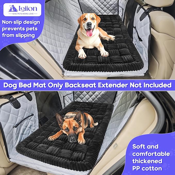 Dog Car Bed Mat, Non-Slip Backseat Extender Pet Blanket, Plaid Dog Bed for SUVs, Sedans & Trucks, Chew-Resistant Travel Pad for Dogs, Easy Clean & Scratch-Proof & Comfort (50"x24.6") Black