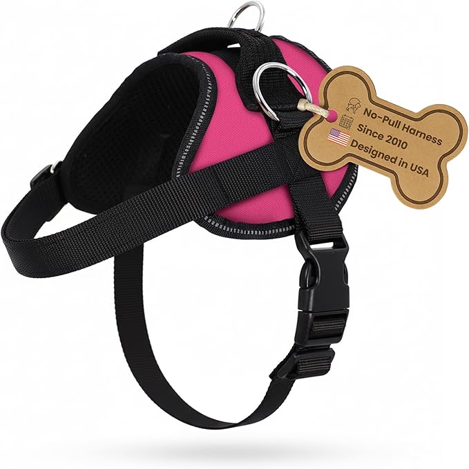 Bark Appeal Pink No-Pull Dog Harness for Small to Medium Sized Pets – Adjustable, Reflective Vest with 3 Leash Clips for Added Control, Easy Walks & Training – Medium