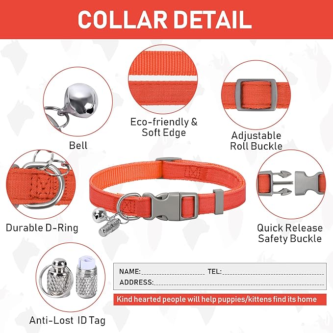 GAMUDA Small Pet Harness Collar and Leash Set, Step in No Chock No Pull Linen Fabric Soft Mesh Dog Vest Harnesses Reflective for Dogs Puppy Cats Kitten Rabbit (Orange, L)