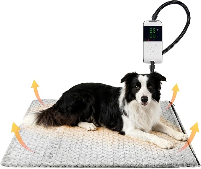 PatiencET 24"x35" Large Heated Dog & Cat Pad – Jumbo Dog Heating Mat with 6-Temp, 5-Timer, Chew-Proof Cord, Washable Outdoor-Indoor Warming Bed
