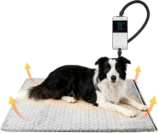 PatiencET 24"x35" Large Heated Dog & Cat Pad – Jumbo Dog Heating Mat with 6-Temp, 5-Timer, Chew-Proof Cord, Washable Outdoor-Indoor Warming Bed