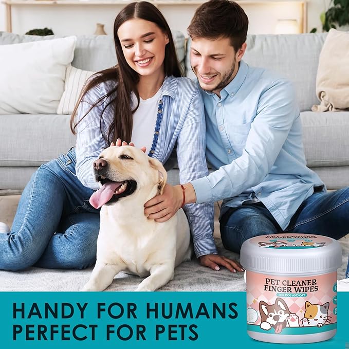 Pet Finger Wipes for Dogs & Cats, Gentle Dental Cleaning Wipes, Dog Finger Toothbrush Wipes, Helps Remove Plaque & Tartar, Fresh Breath Care (50 PCS)