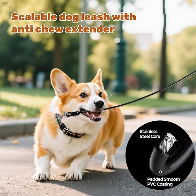 16Ft Retractable Dog Leash, Chew Proof Leash with Wire Pope and Strong Nylon Tape, 360 Tangle-Free Walking Lead for Small to Large Dogs up to 110lbs, One-Hand Brake, White