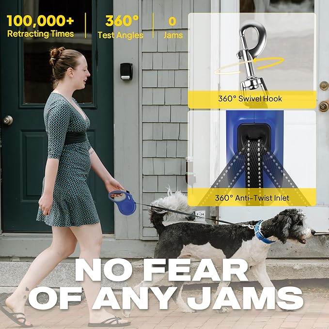 Fida Retractable Dog Leash, 10ft Heavy Duty Pet Walking Leash for X-Small Dog or Cat up to 18 lbs, Tangle Free. One-Hand Brake (X-Small,Navy Blue)