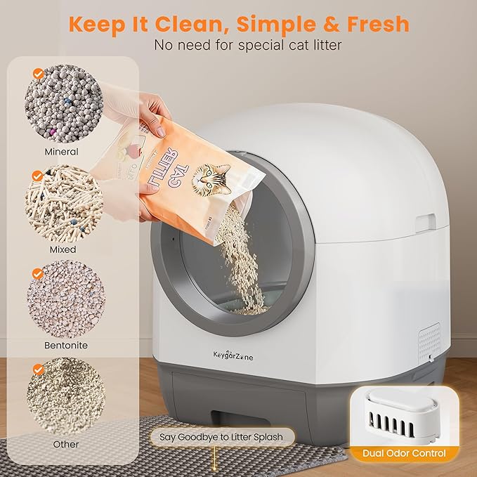 Smart Self Cleaning Automatic Cat Litter Box with Odor Control, Infrared Sensors, Sleep Mode, and Remote APP Control for Hands-Free Convenience, White