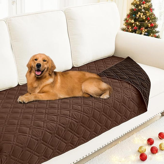 Smiry Waterproof Dog Blanket, 30x70 Inch Soft Pet Bed Cover Reversible, Washable Sofa Couch Furniture Protector for Small Medium Large Dog Puppy Cat, Geometric, Brown/Chocolate