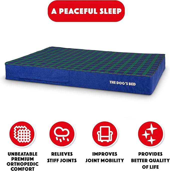 The Dog’s Bed Orthopedic Memory Foam Dog Bed XXL Black Watch Tartan, Pain Relief for Arthritis, Hip & Elbow Dysplasia, Post Surgery, Lameness Supportive, Waterproof Washable Cover, Veterinary Approved