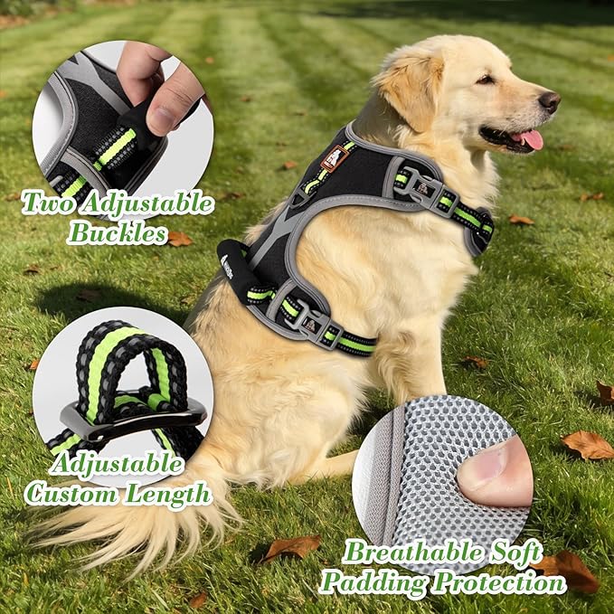 Dog Harness, No Pull Pet Vest Reflective Strip Escape Proof, Easy to Adjust Dog Harness with Escape Proof Function Suitable for Walking, Traveling and Training, Black, S