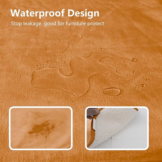 Waterproof Blanket for Bed, Leak Proof Dog Blankets for Couch Sofa Protection, Reversible Pet Sherpa Throw Furniture Protector Machine Washable(60"x80",Orange)