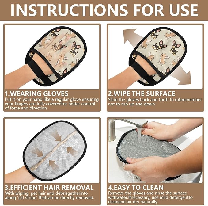 Pet Grooming Gloves Reusable Dog & Cat Hair Remover for Furniture, Car Interiors Multi-Surface Deshedding Tool for Carpets, Bedding & Home Cleaning