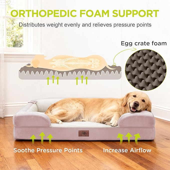 Orthopedic Dog Beds for Large Medium Dogs, Big Waterproof Memory Foam Pet Couch Bed with Removable Washable Cover, Tennis Ball Toy, 36x27