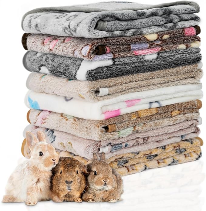 8 Pack Guinea Pig Cage Liner, Washable Guinea Pig Fleece Blankets Beding Accessories, Flannel Throw Warm Sleep Mat, Pet Pee Pads for Small Animal Hamster Rabbit Puppy Cat (Dark Color, 24x16 Inch)