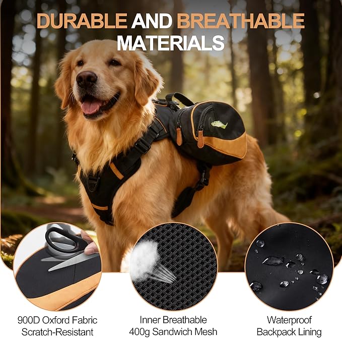 Dog Backpack Harness Suitable for Small Dogs, Adjustable Lightweight Pet Harness, Dog Carrying Bag Built-in Poop Bag Dispenser, Waterproof and Safe, Suitable for Hiking, Or Daily Walks, S