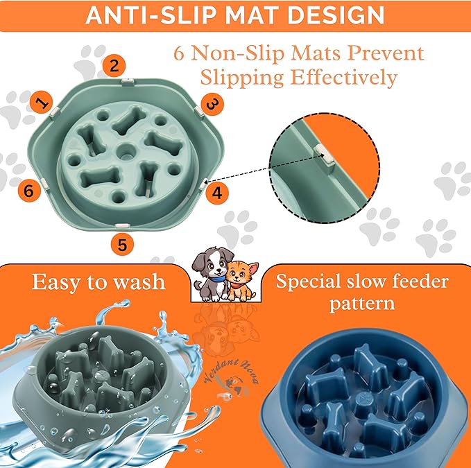 2 PCS Slow Feeder Dog Food Bowl – Bowl Designed to Slow Eating, Promotes Healthy Digestion and Prevents Bloat, Ideal for Cats and Dogs (SkyBlue-Pink)