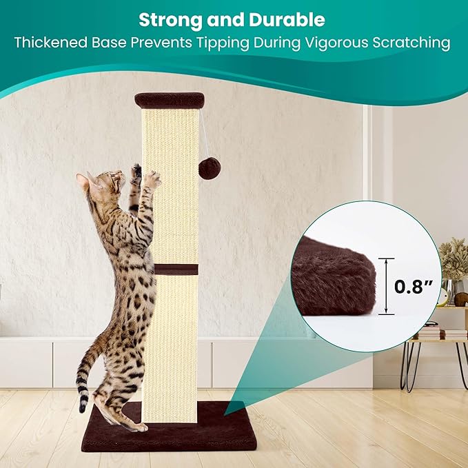Cat Scratching Post 32 Inch for Indoor Large Cats and Kitten, Nature Sisal Tall Cat Scratch Post, Sisal Cat Scratcher Improve Cat's Scratching Habits and Protect Your Furniture, Beige