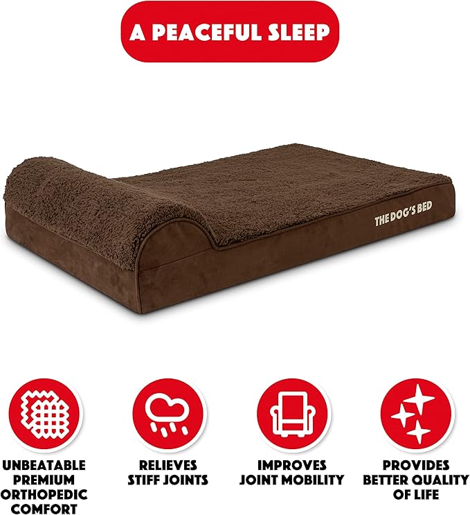 The Dog’s Bed Orthopedic Headrest Dog Bed Large Brown, Memory Foam, Pain Relief for Arthritis, Hip & Elbow Dysplasia, Post Surgery, Lameness, Waterproof Washable Cover