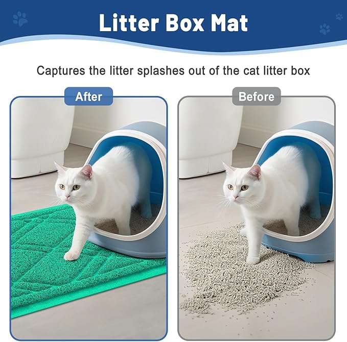 Smiry Cat Litter Box Mat 30x17, Non-Slip Water Resistant Litter Trapping Mat, Easy Clean Less Waste and Urine-Locking Cat Carpet for Indoor, Green