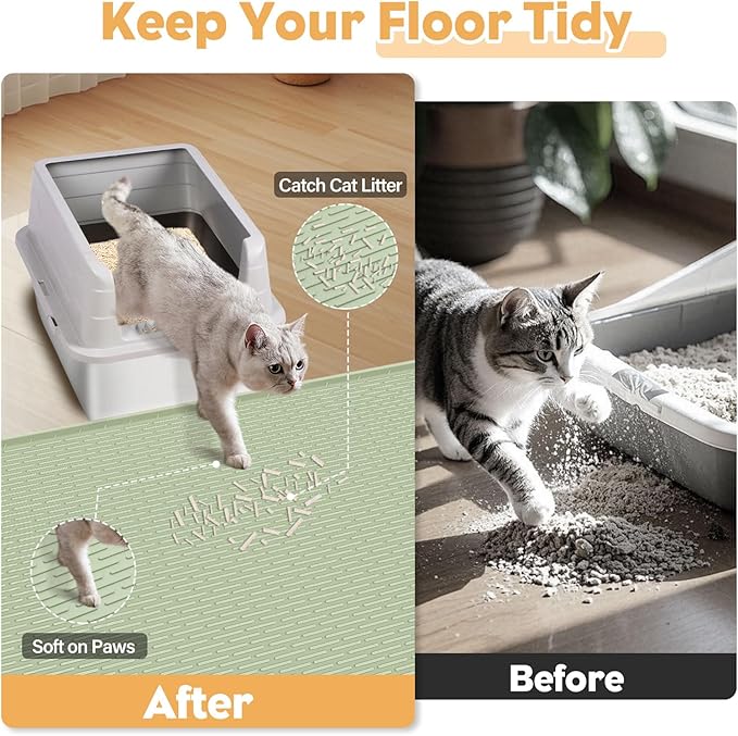 40"x28" Cat Litter Mat Lanstics Cat Mat for Litter Box Large Silicone Litter Box Mat for Kitty Scatter Control Floor Protect (Green)