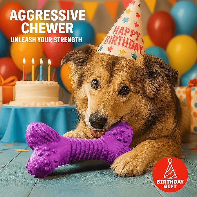 Dog Toys for Aggressive Chewers, Dog Toys for Medium Large Dogs, Natural Rubber Dog Chew Toys with Beef Flavor, Indestructible Chew Toys for Aggressive Chewers (Purple)