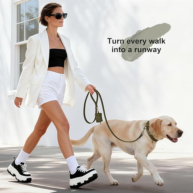 Didog Soft PU Leather Dog Collar, Stylish Quick Released Dog Collars for Large Dogs, Easy Clean Adjustable Pet Collar for Daily Walking, Dark Green, XL Fit 17-27" Neck