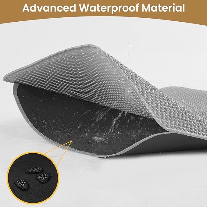 Cat Litter Mat 24x18 Inches, Honeycomb Double Layer Traps Litter & Waterproof Leatherette Bottom Prevents Urine Leaks, Durable & Easy Clean Pet Floor Protector for Cat Litter Box Area（Grey）
