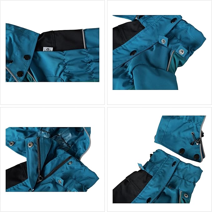 LOVELONGLONG Waterproof Dog Raincoat with Removable Hood – Outdoor Full Body Dog Jacket, Windproof Snowproof Shell Suit – All Season Pet Rain Gear Ocean Teal XXL