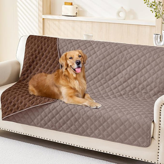 Smiry Waterproof Dog Bed Cover Pet Blanket, Soft Washable Dog Blanket for Furniture Bed Couch Sofa Reversible, Checkered (52"x82", Greyish Brown/Brown)
