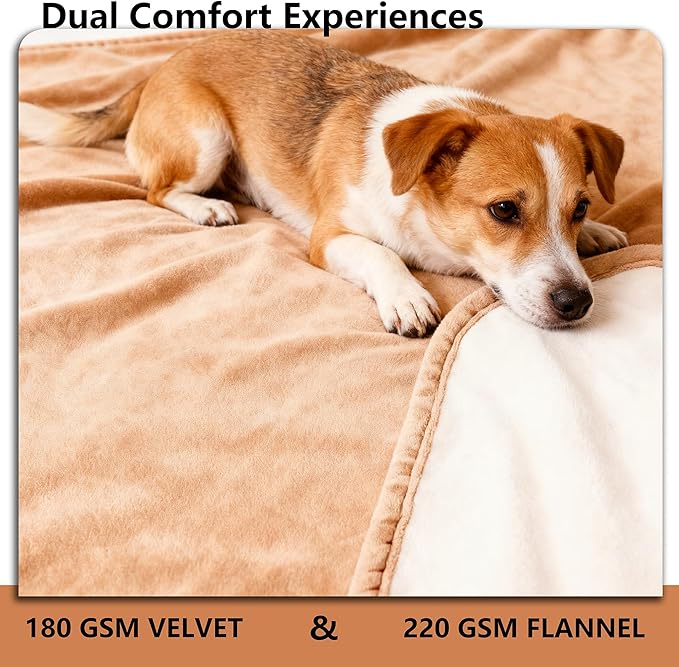 Waterproof Blanket for Bed King Size, Leak Proof Dog Couch Blankets Reversible, Pet Throw Sofa Furniture Protector Machine Washable-82 x108,Orange+Cream