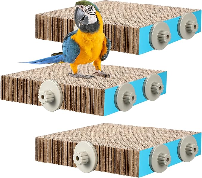 Skyygemm 3 Pcs Bird Chew Toys Parrot Perch Cardboard Platform for Cage Bird Paw Grinding Stand Parrot Cage Playground Exercise Toys for Macaws Small Parakeets Budgies Conure Cockatiel(Large)