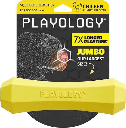 Playology Dog Toys | Durable Squeaky Chew Stick for Dogs | Jumbo Chicken Scented Toy - Easy to Clean and Made from Non Toxic Materials