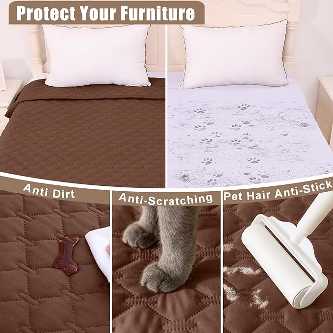 Smiry Waterproof Dog Bed Cover Blanket, Soft Reversible Pet Blanket, Washable Leakproof Cats Dogs Couch Cover for Sofa, Couch, Furniture, Plaid (82x120 Inch, Brown/Chocolate)