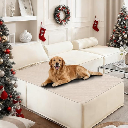 Waterproof Dog Bed Cover Pet Blanket, Soft Couch Cover for Dogs Washable, Non-Slip Dog Blanket Protect Furniture Couch Sofa Car for Puppy Large Dogs Cat (40x50 Inch, Beige)