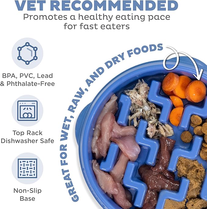 Outward Hound Medium Slow Feeder Bowl, Puzzle Maze for Fast Eaters, Small to Medium Dogs, Helps Prevent Bloat & Aid Digestion, Holds 2 Cups Wet or Dry Food, Non-Slip, Made Without BPA, Blue