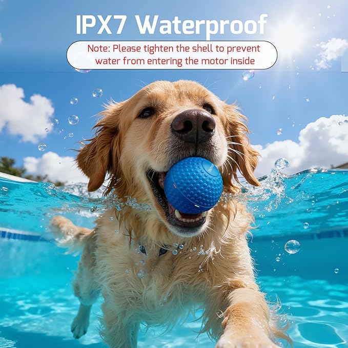 Chew Resistant Smart Interactive Dog Balls, Durable Food-Grade Rubber Material, Automatic Moving, Bouncing, Rotating Toy with Light for Medium, Large Dogs, IPX7 Waterproof (Blue)