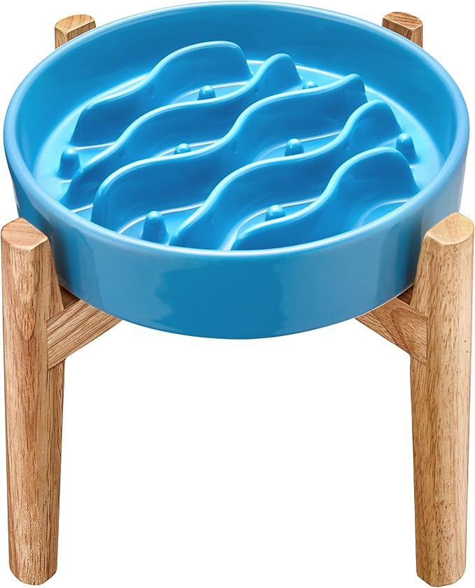 Ceramic Slow Feeder Dog Bowls Elevated, 2.0 Cups Dog Slow Feeder for Medium and Large Dogs, 30oz, 8in, Baby Blue
