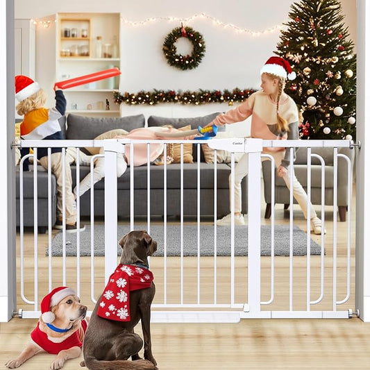Cumbor 29.7-57" Extra Wide Baby Gate for Stairs, Mom's Choice Awards Winner-Dog Gate for Doorways, Pressure Mounted Walk Through Safety Child Gate for Kids Toddler, Tall Pet Puppy Fence Gate, White