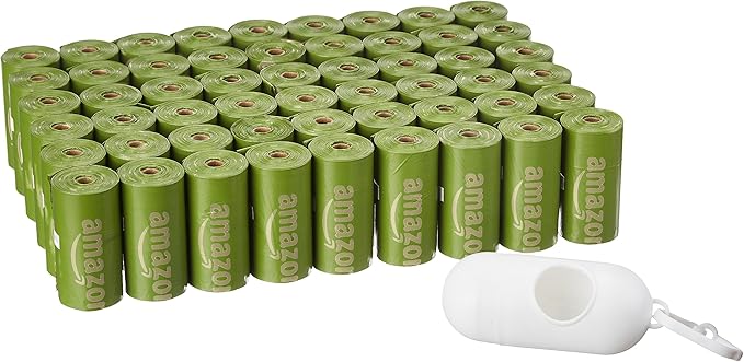 Amazon Basics Dog Poop Bags with Dispenser, 810 Count, Enhanced for Guaranteed Leakproof, Brazilian Mango Scented, Includes Leash Clip