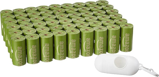 Amazon Basics Dog Poop Bags with Dispenser, 810 Count, Enhanced for Guaranteed Leakproof, Brazilian Mango Scented, Includes Leash Clip