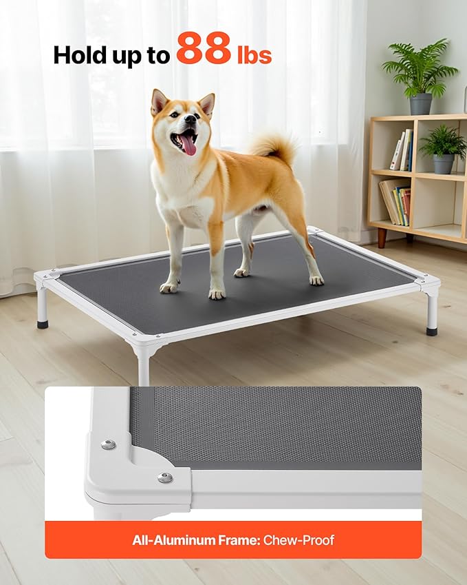 VEVOR Chew Proof Elevated Dog Bed, Portable Raised Dog Cot with Aluminum Tube Metal Frame and Breathable Textilene Mesh, Indoor & Outdoor Pet Cooling Raised Hammock Bed, L, Gray