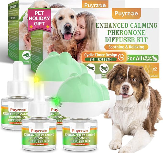 Dog Calming Diffuser with Timing Functions, 6-in-1 Dog Anxiety Relief Diffuser Kit, 120-Day Anxiety Relief, Stress Relaxation Pheromones Calming for All Dogs (2 Diffusers + 4 Refills)