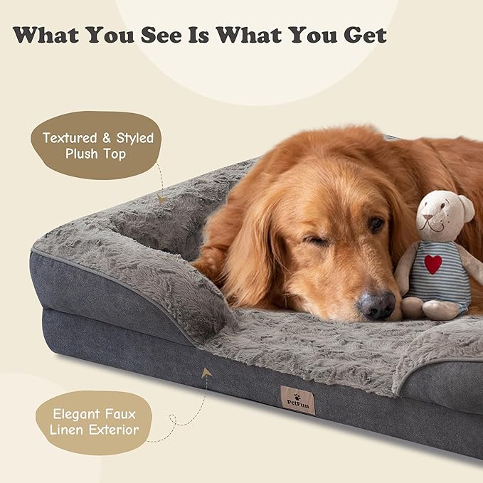 XL Orthopedic Dog Beds Large Sized Dog - Washable Large Dog Cat Bed Waterproof, Comfort Dogs Couch Sofa with Washable Removable Cover, Pet Bed with Nonskid Bottom, Dark Grey, 48"