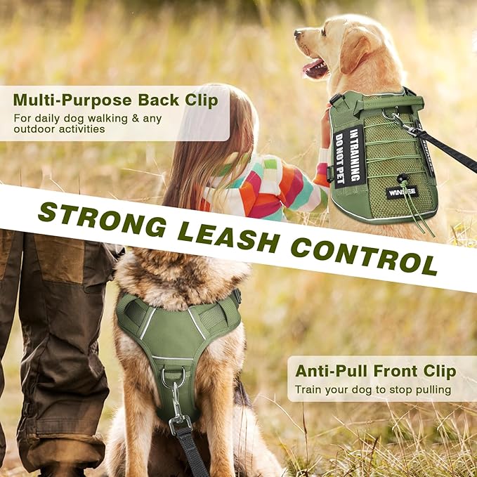 WINSEE Service Dog in Training Mesh Harness with 10 Pet Patches, Soft Air Mesh Breathable Tactical Dog Molle Vest, Reflective Military Pet Vest for Walking Hiking for Large Dogs