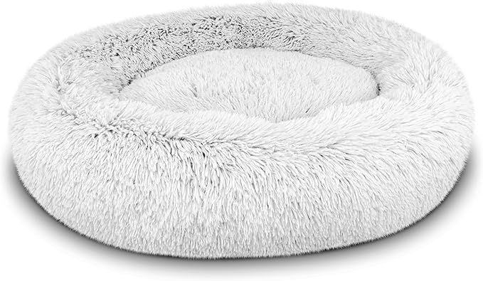 The Dog’s Bed Sound Sleep Donut Dog Bed, Medium Ice White Fur Calming Nest Bed, Veterinary Approved