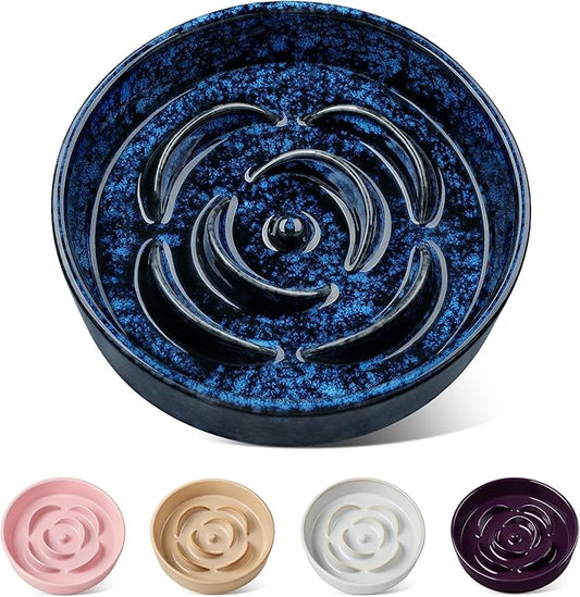 vancasso Slow Feeder Dog Bowl, 0.6 Cups Ceramic Dog Food Dish for Fast Eaters Small Breed, Puzzle Bowl for Small Dogs and Cats, Blue